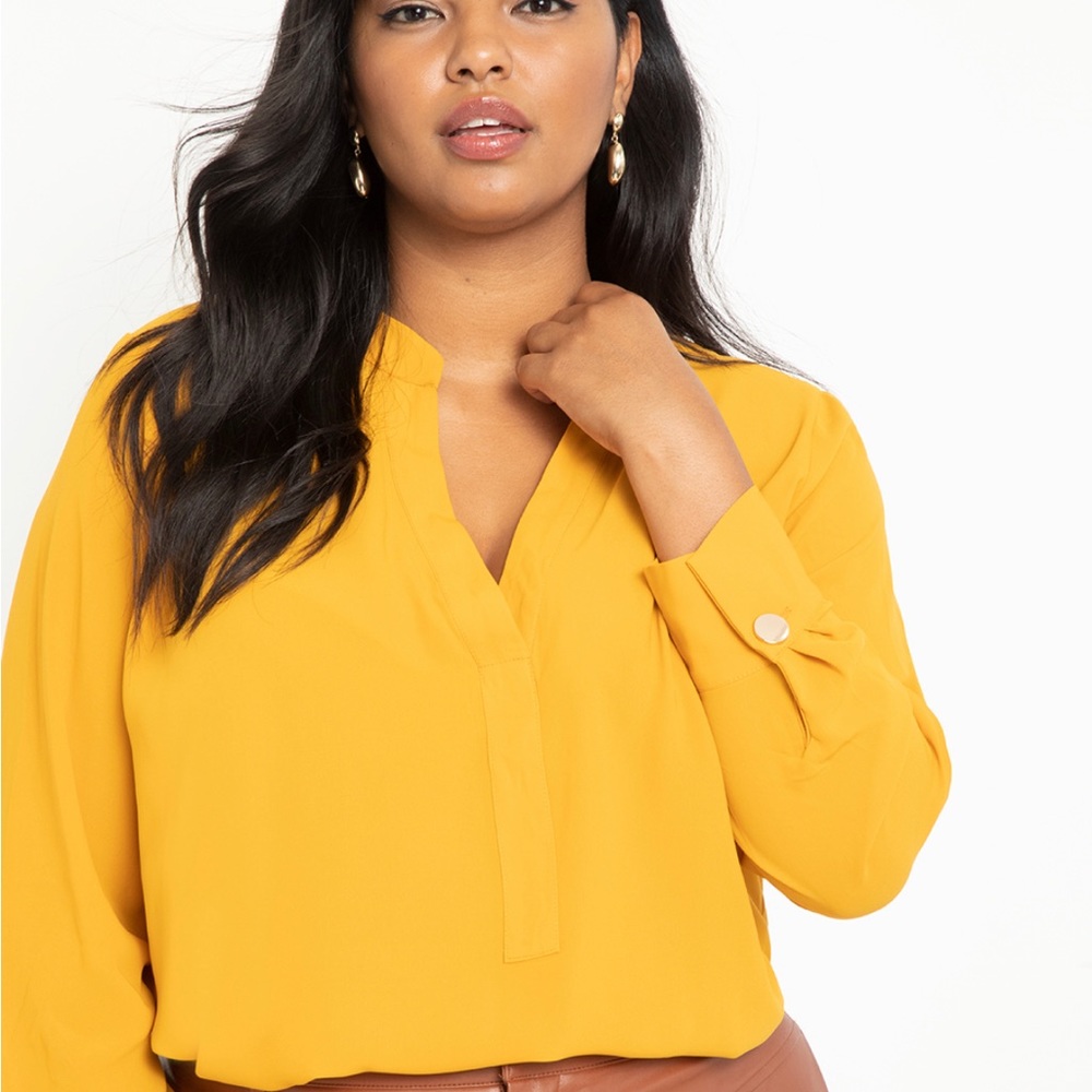 NWT ELOQUII notch collar tunic gold
